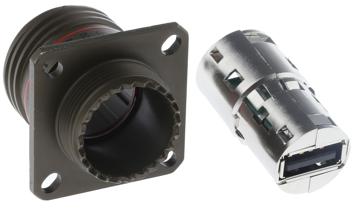 Amphenol Socapex Straight, Panel Mount, Socket- Single Port Type A 2.0 IP68 USB Connector