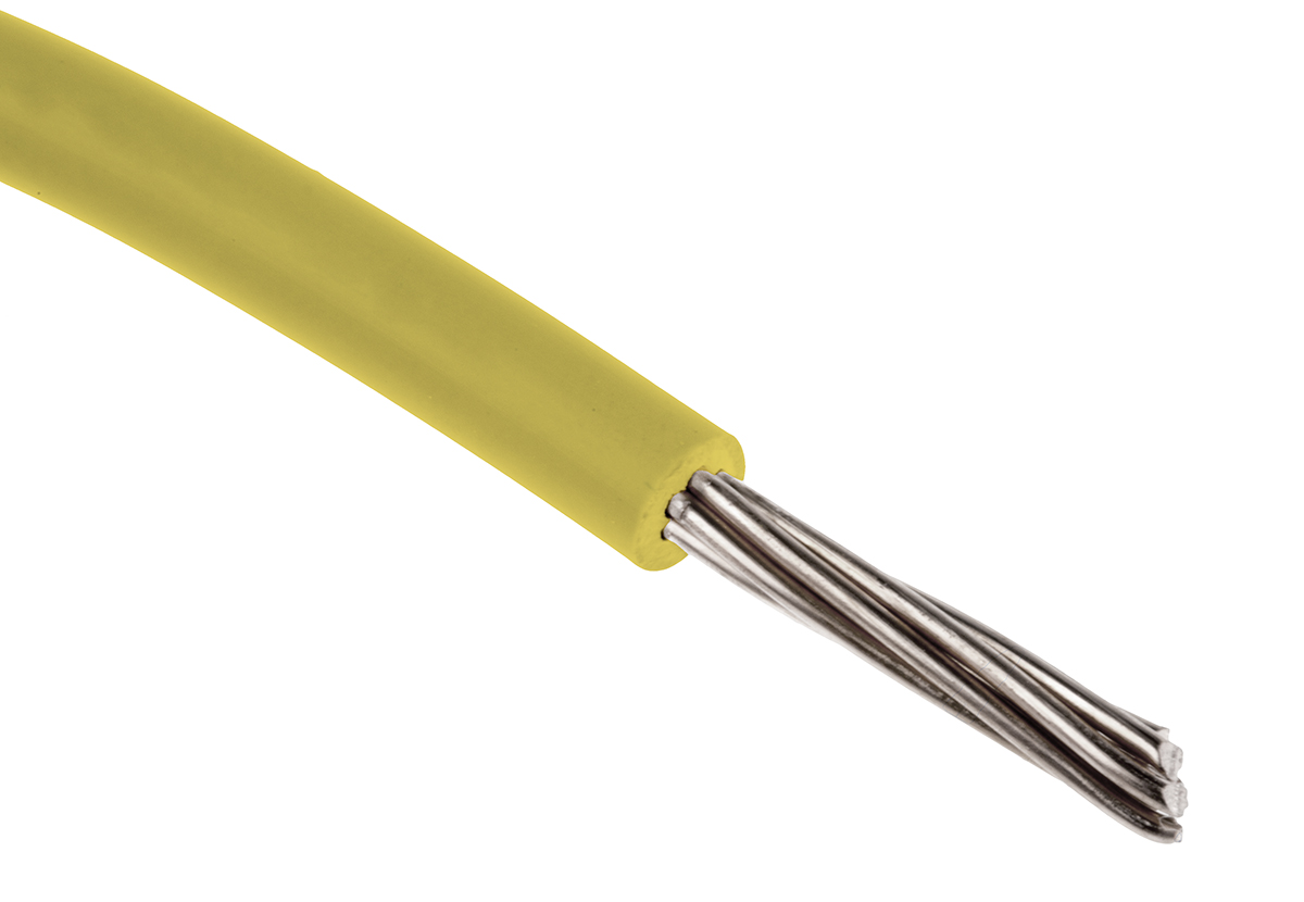 RS PRO Yellow 0.13mm² Hook Up Wire, 26 AWG, 7/0.16 mm, 100m, PVC Insulation