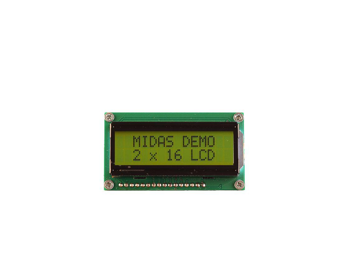 Midas MC21605H6W-SPTLY3.3-V2 Alphanumeric LCD Display, 2 Rows by 16 Characters