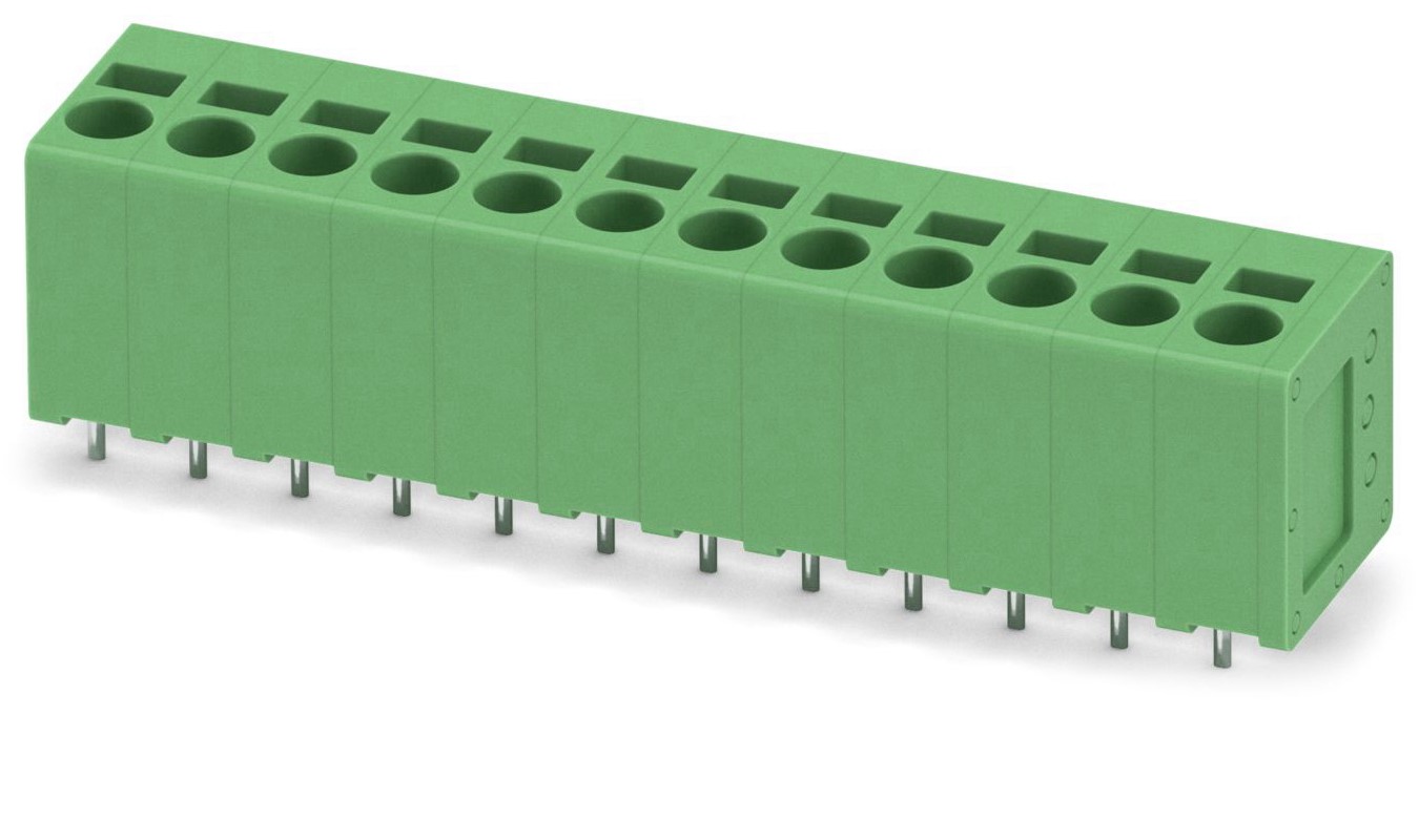 Phoenix Contact SPT 2.5/12-V-5.0 Series PCB Terminal Block, 12-Contact, 5mm Pitch, Through Hole Mount, 1-Row, Spring