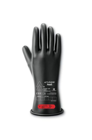 Ansell RIG011B Black Latex Electrical Insulating Gloves, Size 8, Latex Coating