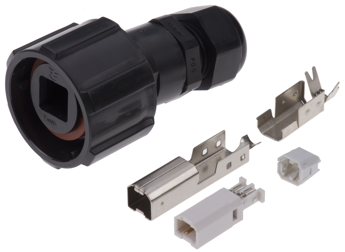 TE Connectivity Straight, Cable Mount, Plug- Single Port Type B 2.0 USB Connector