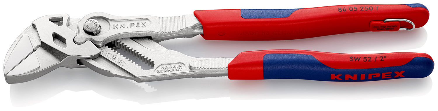 Knipex Plier Wrench, 250 mm Overall, Angled, Bent, Flat, Straight Tip, 52mm Jaw