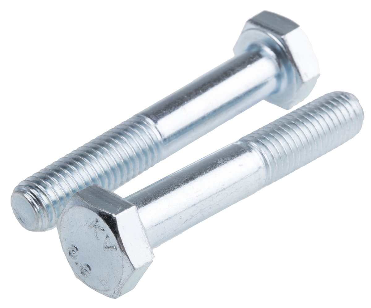 RS PRO Bright Zinc Plated Steel, Hex Bolt, M10 x 60mm