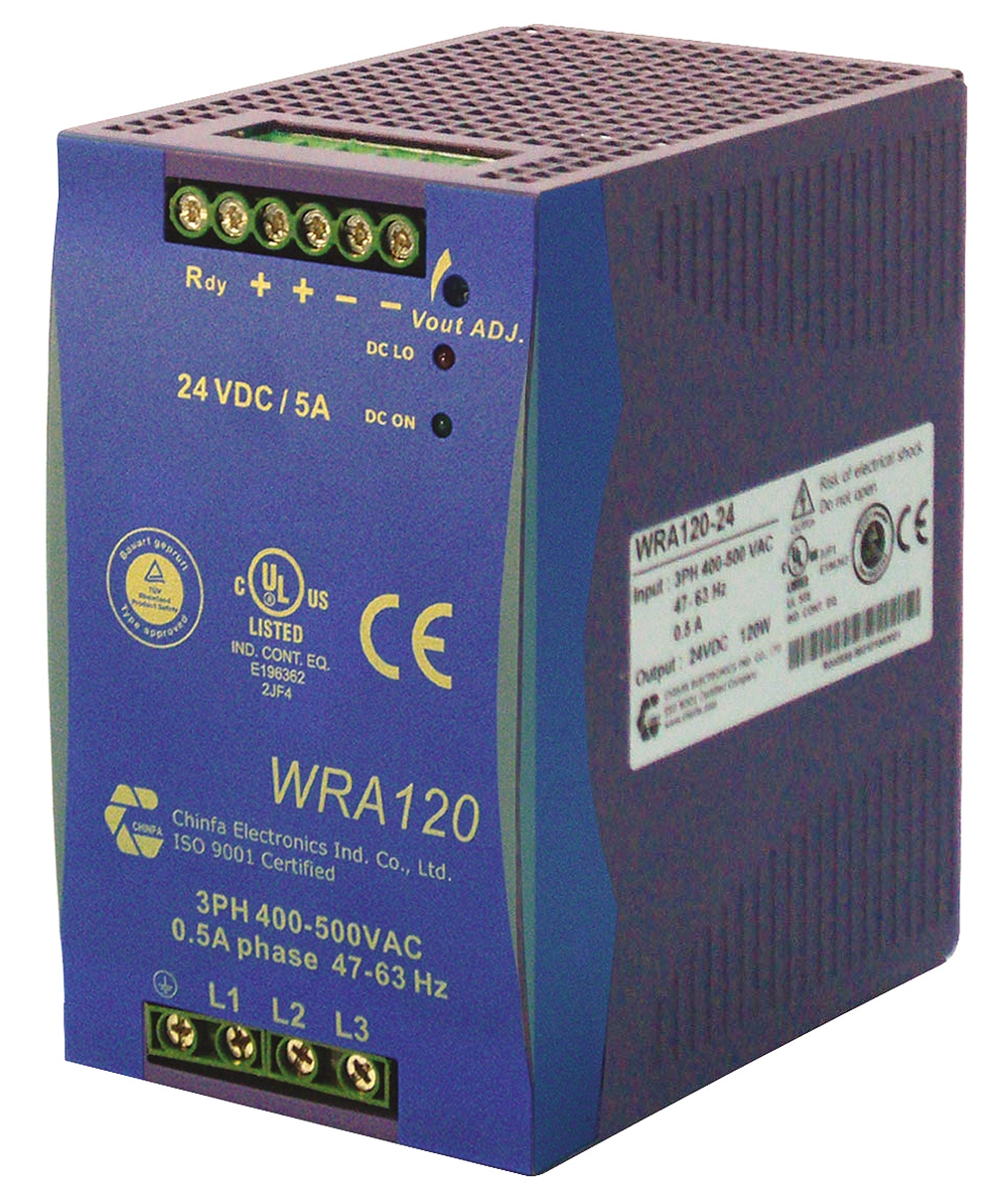 Chinfa WRA 120 Switched Mode DIN Rail Power Supply, 400V ac ac Input, 12V dc dc Output, 10A Output, 120W