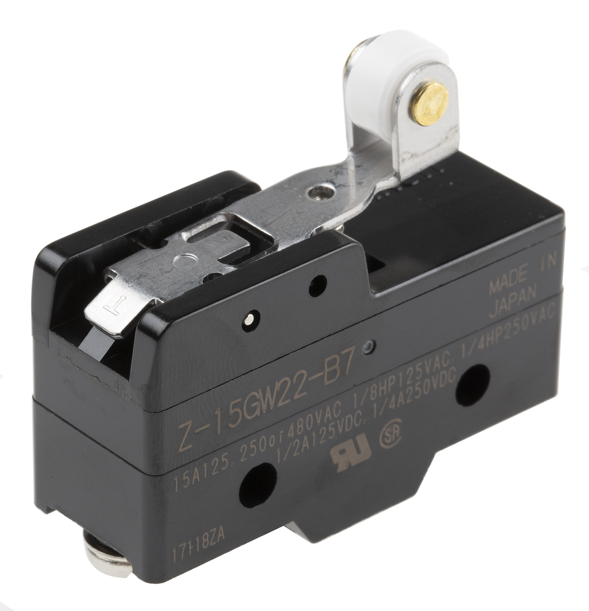 Omron Roller Lever Limit Switch, NO/NC, IP00, SPDT, Thermosetting Resin Housing, 500V ac Max, 15A Max