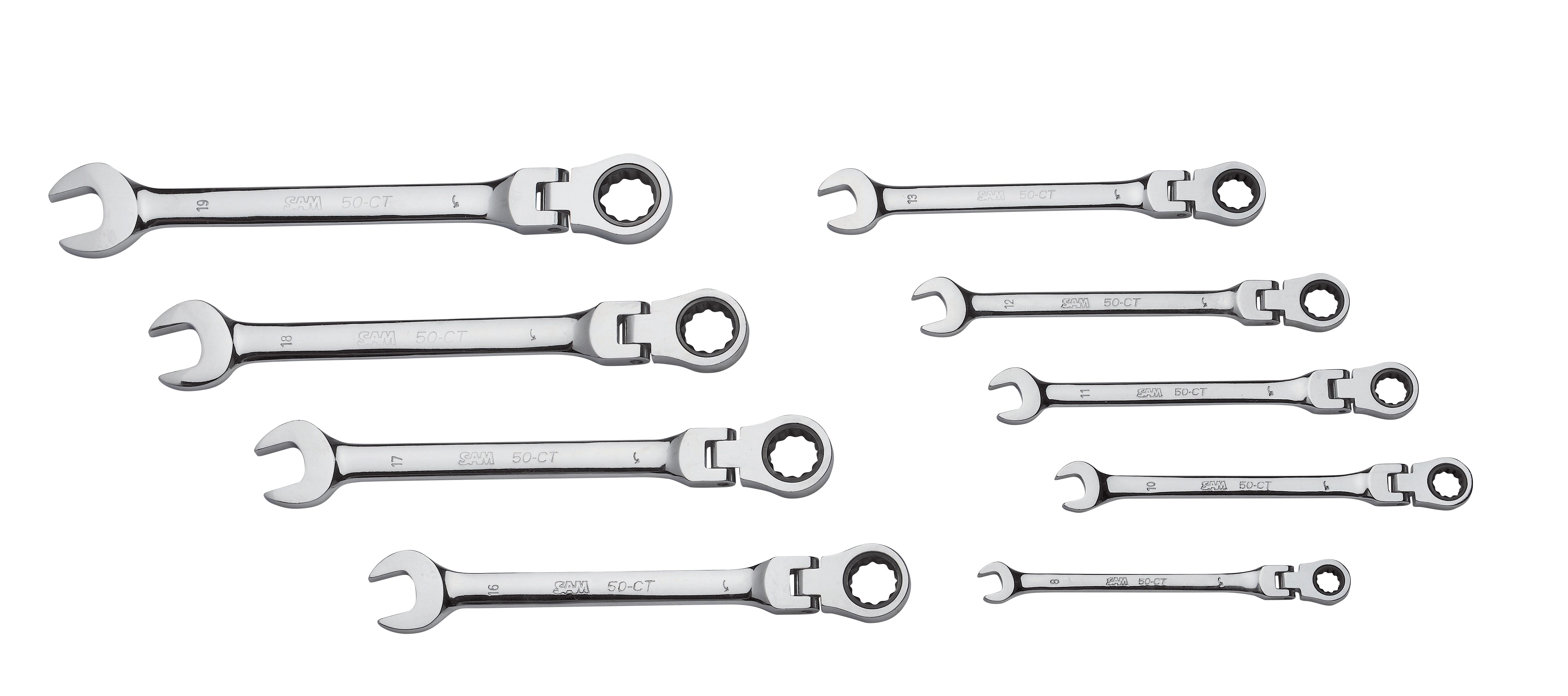 SAM 9-Piece Combination Ratchet Spanner Set, 8 → 19 mm