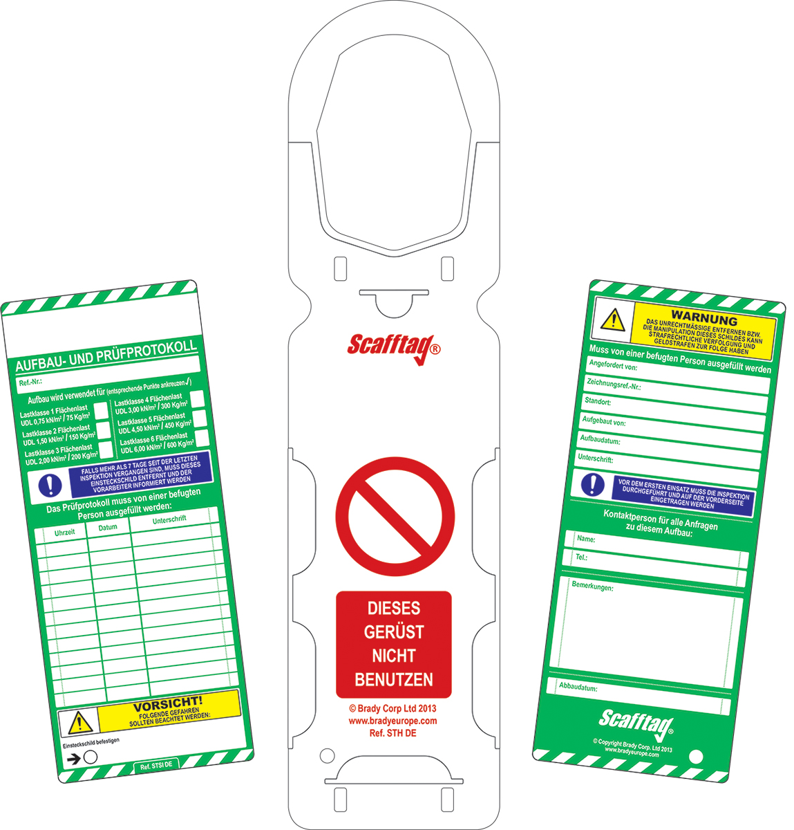 Brady Red on White Safety Scaffolding Tag, German Language, 1 per Pack