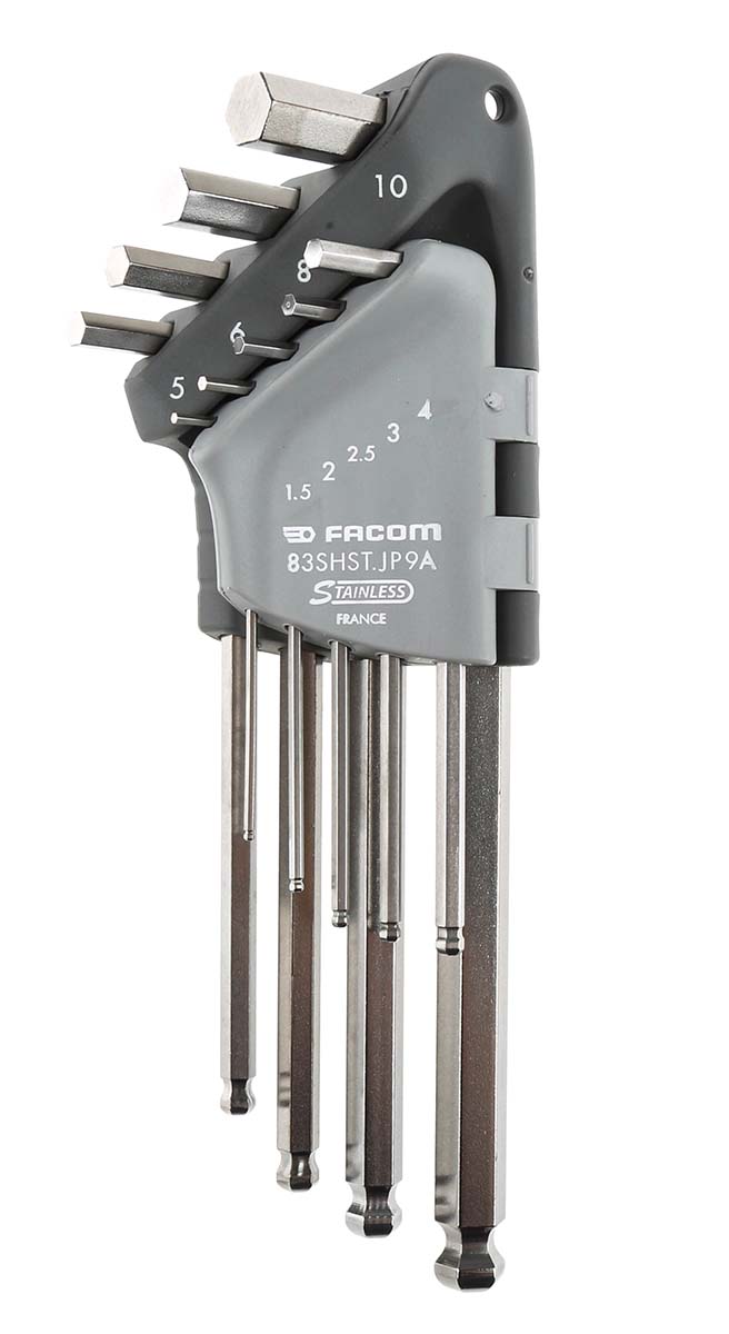Facom 9 piece L Shape Metric Hex Key Set, 1.5 - 2 - 2.5 - 3 - 4 - 5 - 6 - 8 - 10mm