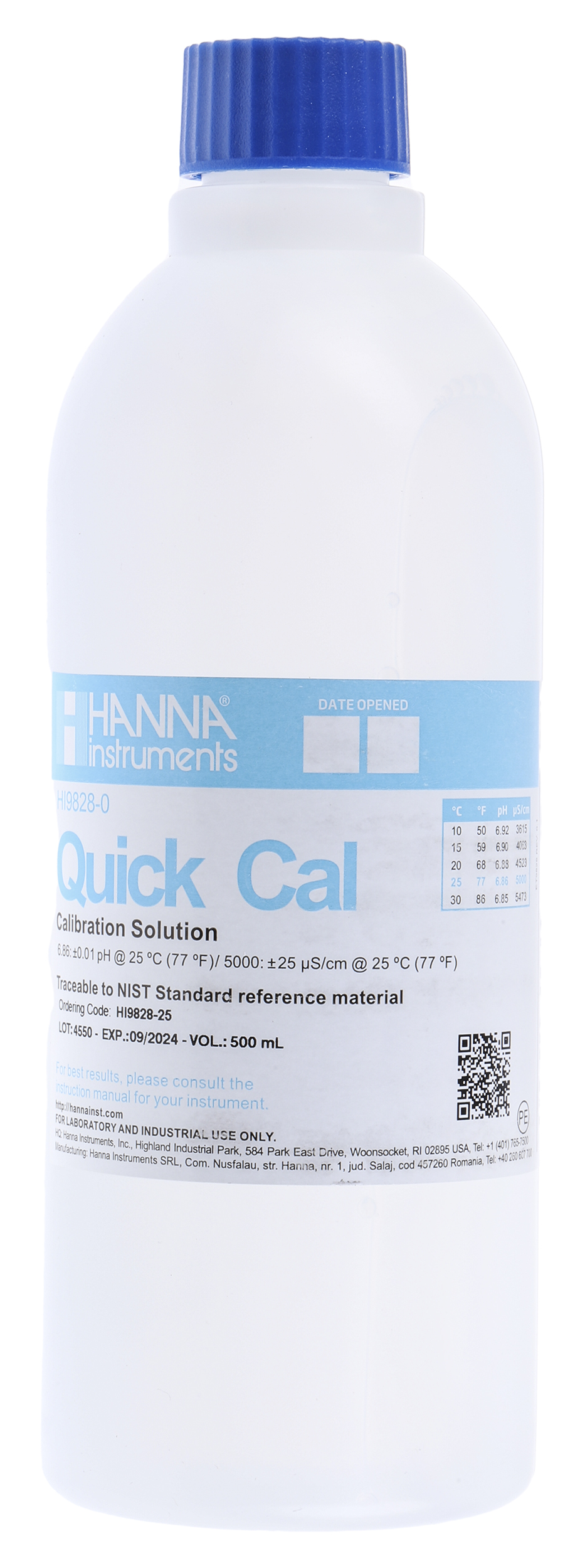 Hanna Instruments HI-9828-25 Buffer Solution 5mS/cm, 500ml Bottle, 6.86pH