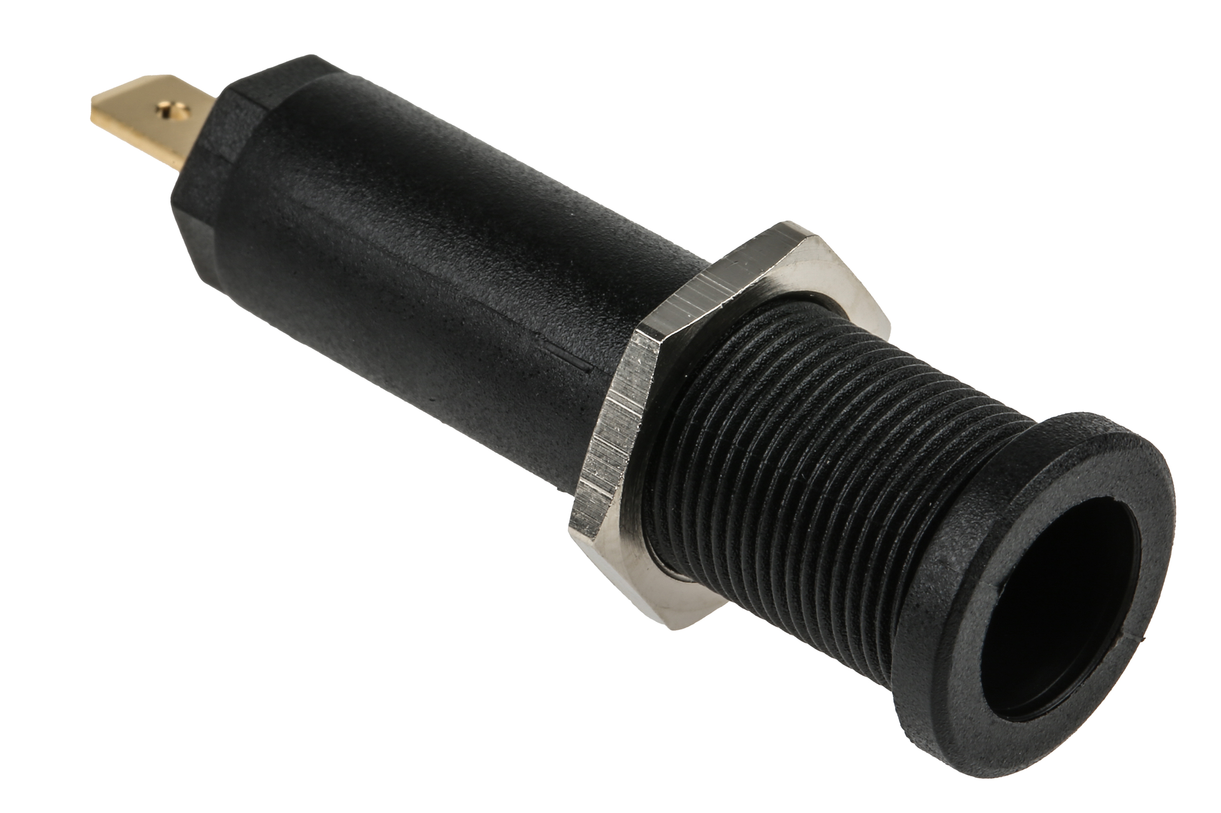 Staubli Black Female Banana Socket, 4 mm Connector, Tab Termination, 10A, 1000V, Gold Plating