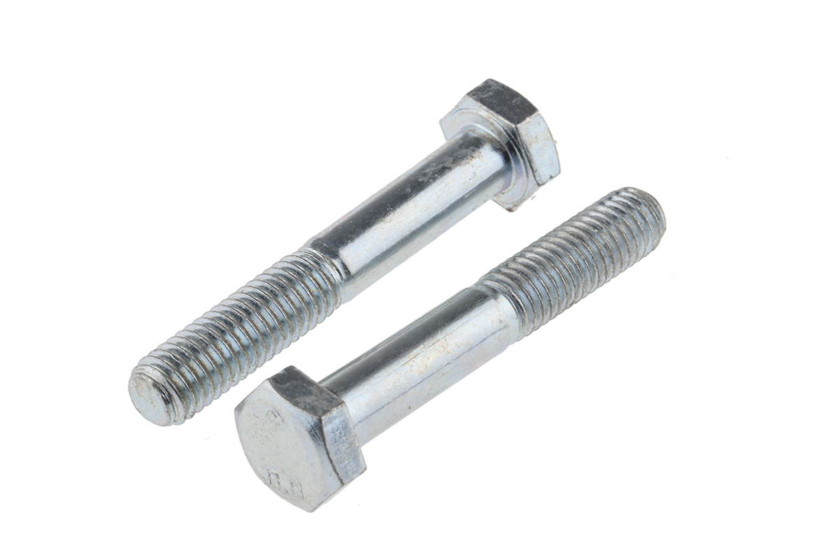 RS PRO Bright Zinc Plated Steel, Hex Bolt, M8 x 50mm