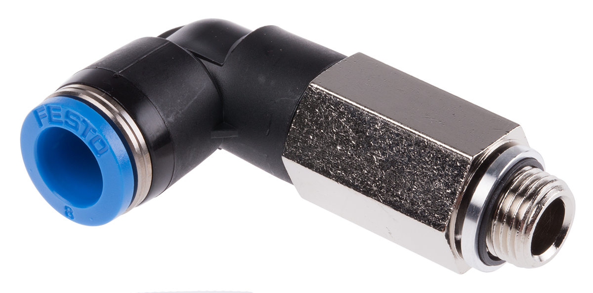 Festo QS Series Elbow Threaded Adaptor, G 1/8 Male to Push In 8 mm, Threaded-to-Tube Connection Style, 186130