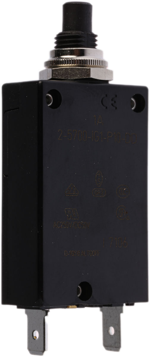 ETA Thermal Circuit Breaker - 2-5700  Single Pole 250V Voltage Rating Panel Mount, 1A Current Rating