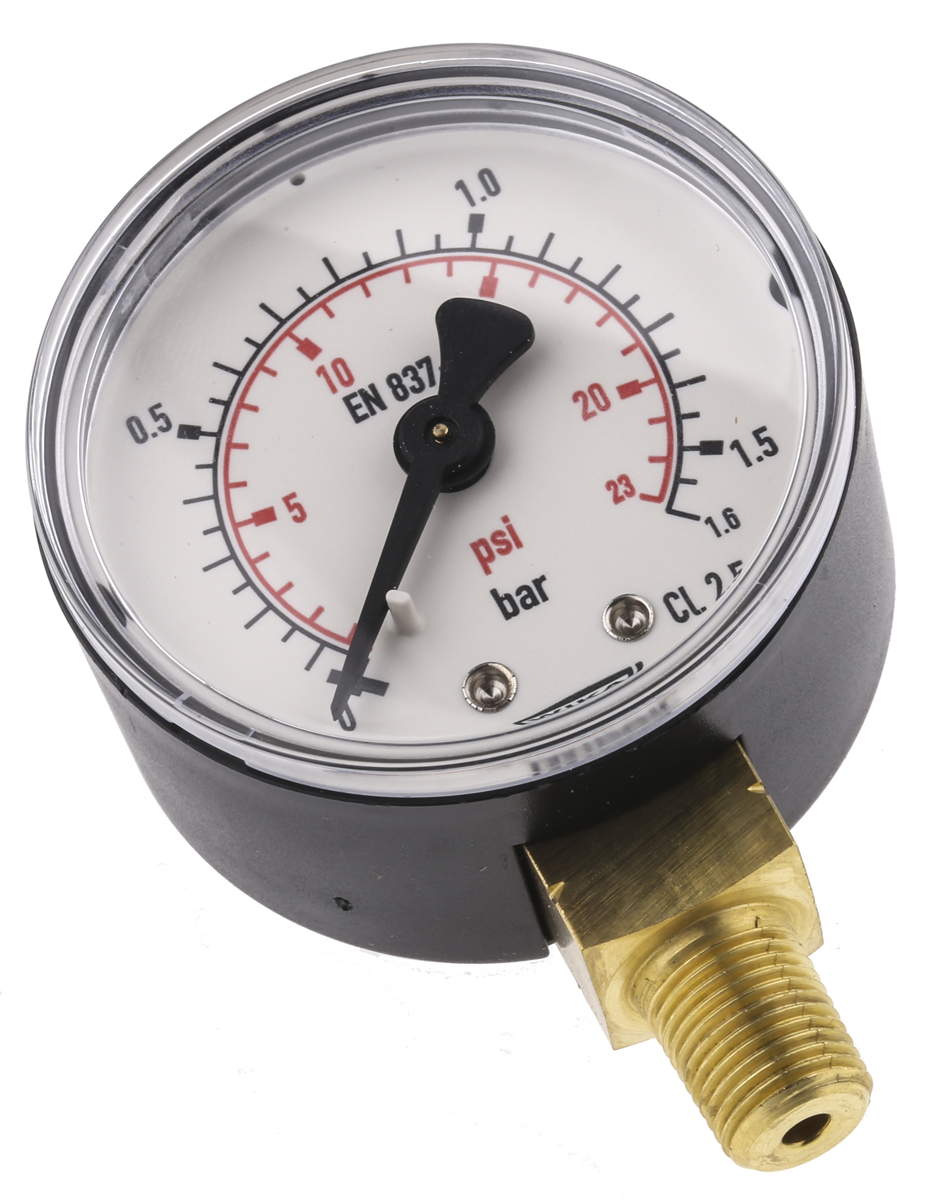 WIKA Analogue Pressure Gauge 1.6bar Bottom Entry 50mm Outside Diameter