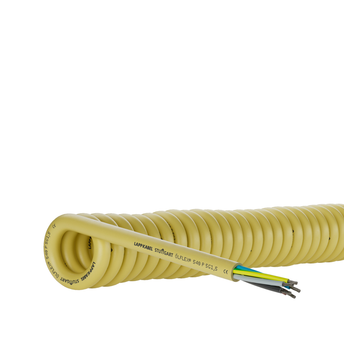 Lapp Spiral Cable 0.75 mm² 5 Core Power Cable, Yellow Polyurethane PUR, 1.5m