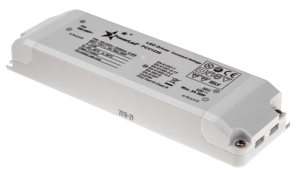 PowerLED LED Driver, 12V Output, 36W Output, 3A Output, Constant Voltage