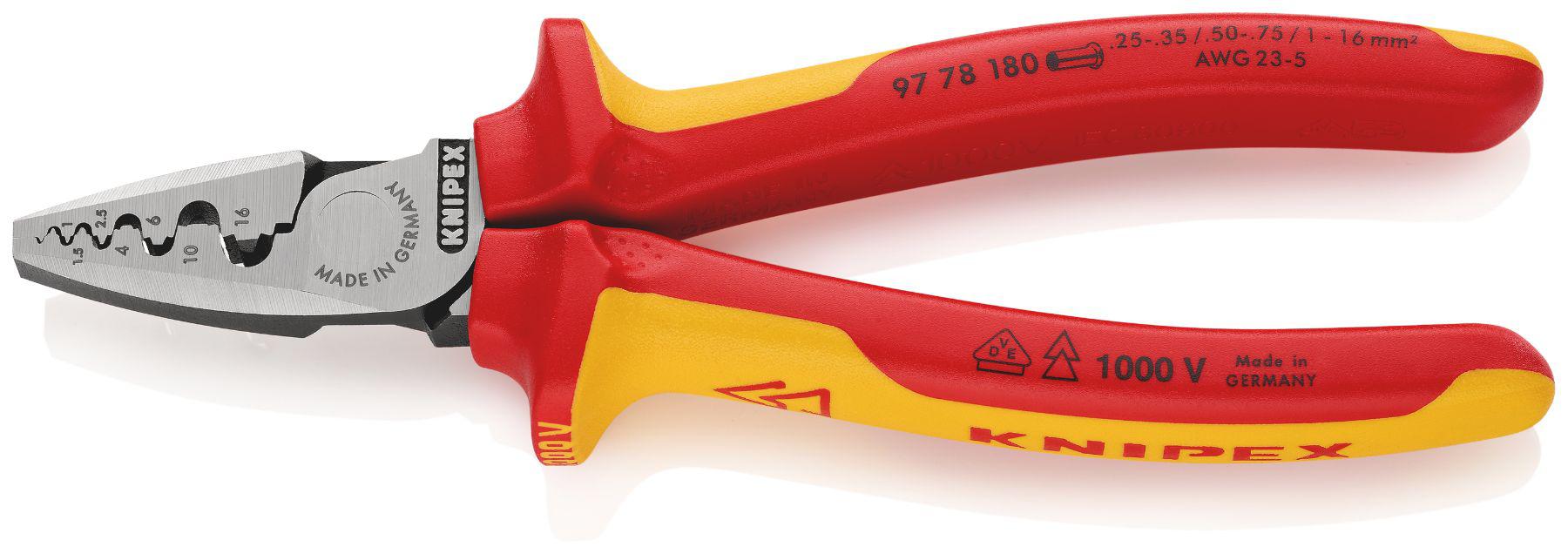 Knipex 97 Hand Crimp Tool for Bootlace Ferrule, 0,25 → 16mm² Wire