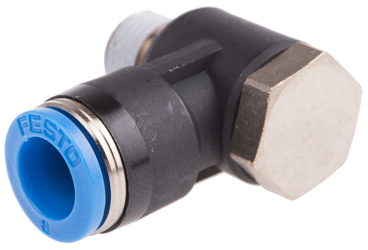 Festo QS Series Elbow Threaded Adaptor, R 1/8 Male to Push In 8 mm, Threaded-to-Tube Connection Style, 153089