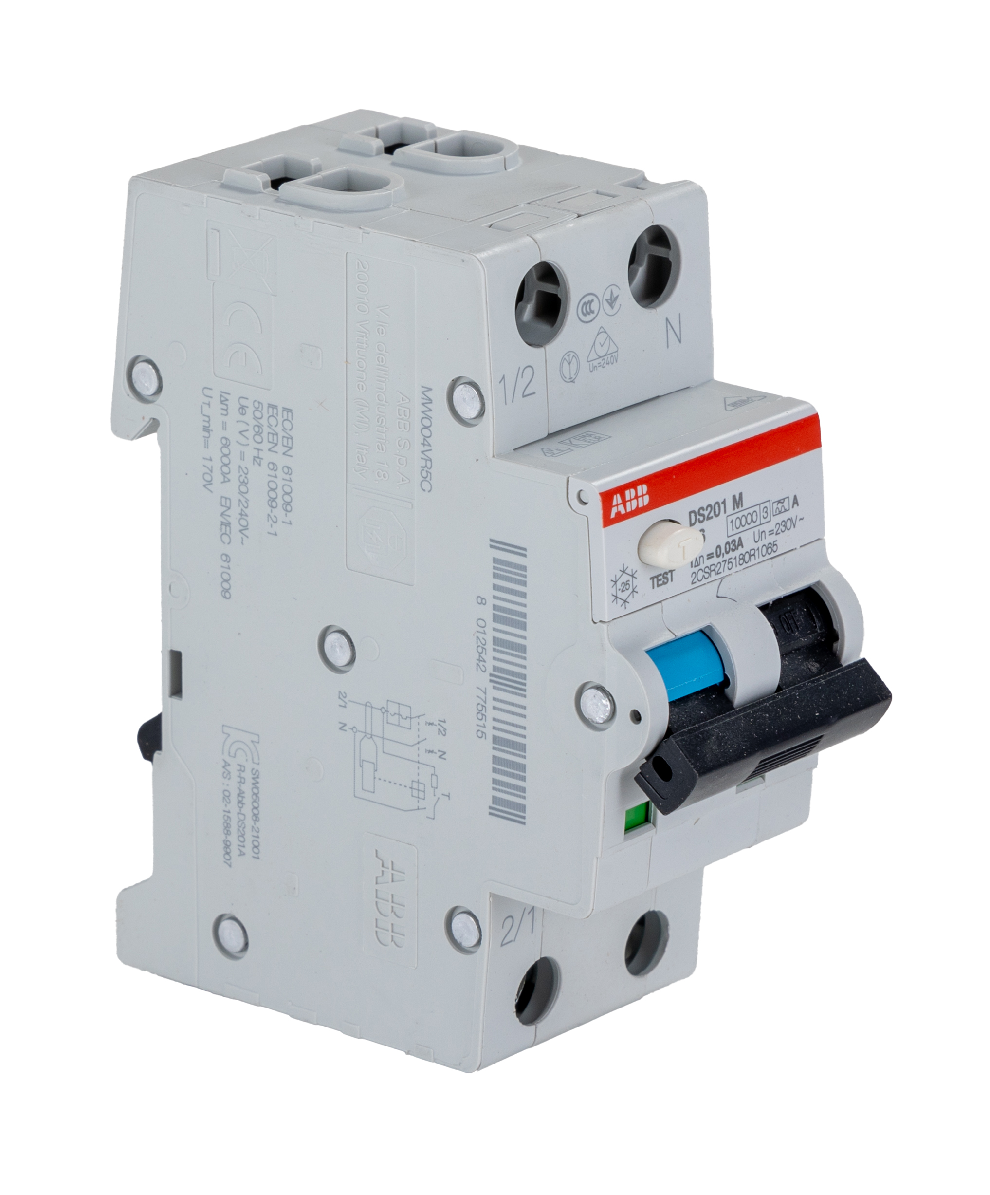 ABB RCBO, 6A Current Rating, 2P Poles, 30mA Trip Sensitivity, System Pro M Compact Range