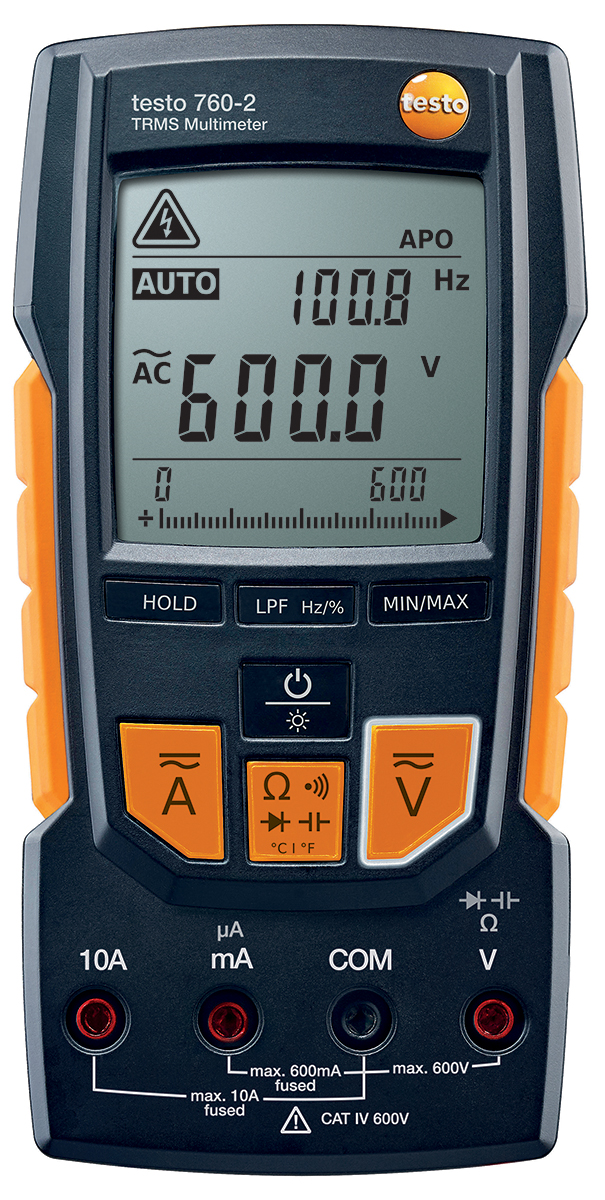 Testo 760-2 Handheld Digital Multimeter, True RMS, 10A ac Max, 10A dc Max, 600V ac Max - UKAS Calibrated