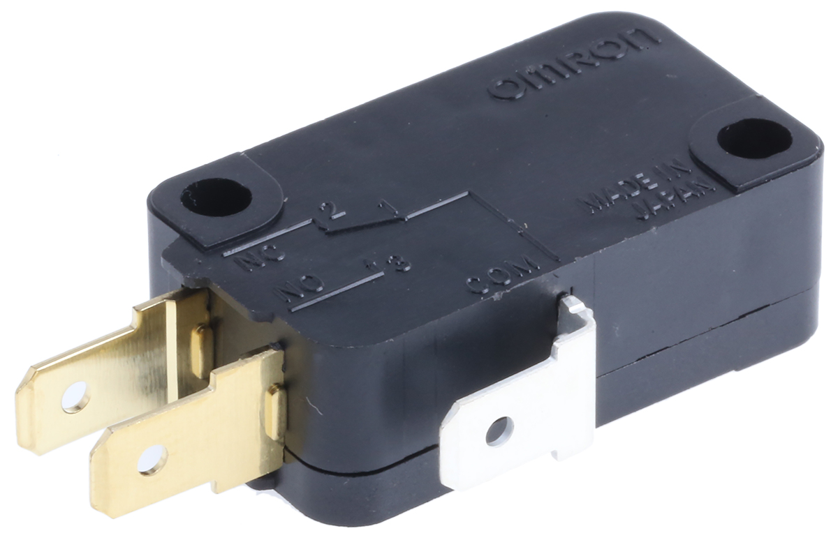 Omron Pin Plunger Micro Switch, Tab Terminal, 5 A @ 250 V ac, SPDT, IP40