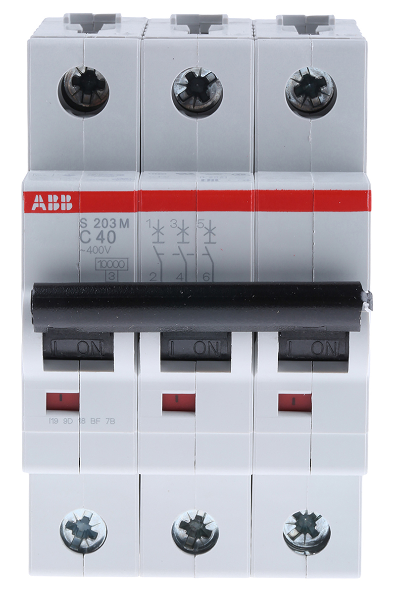 ABB System Pro M Compact S200M MCB, 3P, 40A Curve C, 440V AC, 125V DC, 10 kA Breaking Capacity