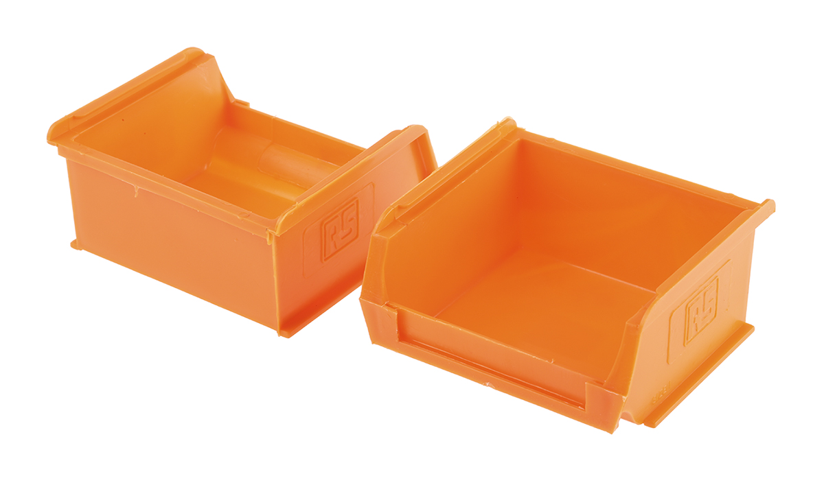 RS PRO PP Storage Bin, 90mm x 100mm x 50mm, Orange