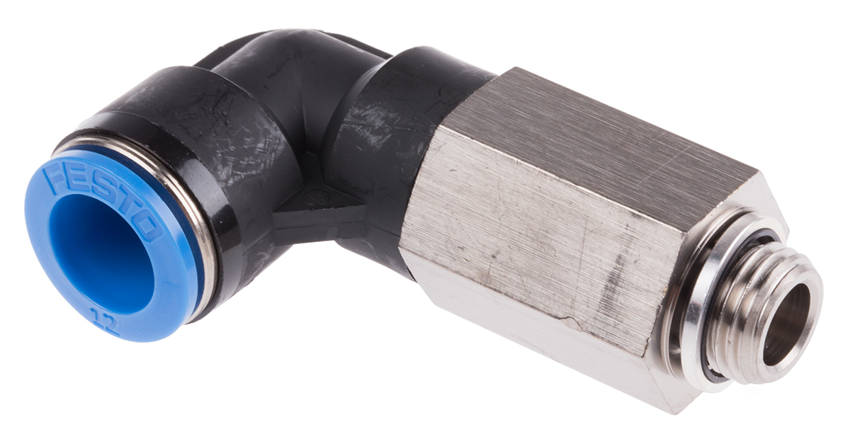 Festo QS Series Elbow Threaded Adaptor, G 1/4 Male to Push In 12 mm, Threaded-to-Tube Connection Style, 132596