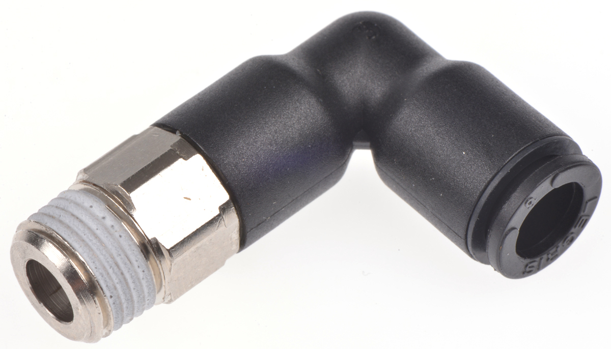 Legris LF3000 Series Elbow Threaded Adaptor, R 1/8 Male to Push In 6 mm, Threaded-to-Tube Connection Style