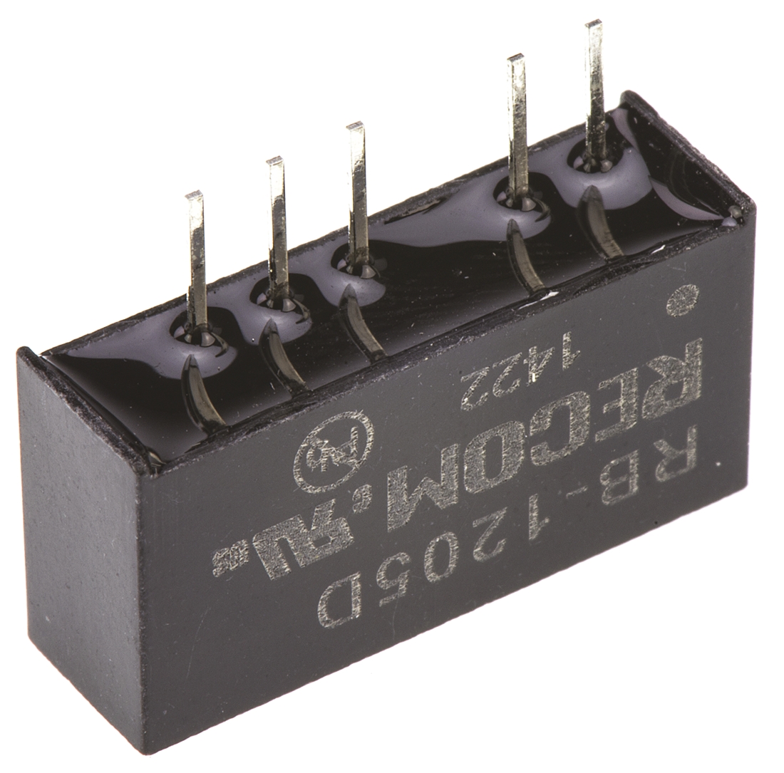 Recom RB DC-DC Converter, ±5V dc/ ±100mA Output, 10.8 → 13.2 V dc Input, 1W, Through Hole, +85°C Max Temp -40°C