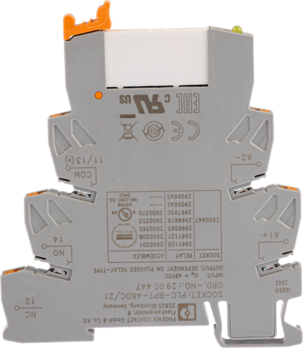 Phoenix Contact PLC-RPT- 48DC/21 Series Interface Relay, DIN Rail Mount, 48V dc Coil, SPDT, 1-Pole