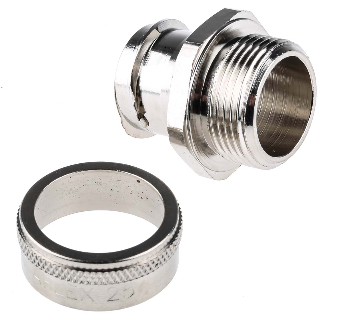 Adaptaflex Straight, Conduit Fitting, 25mm Nominal Size, M25, Brass, Silver IP54 rating