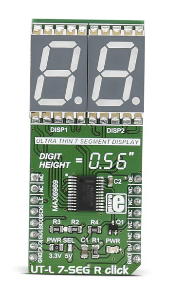 MikroElektronika MIKROE-2743, UT-L 7-SEG R Double 7 Segment Display mikroBus Click Board With MAX6969, DSM7UA56101