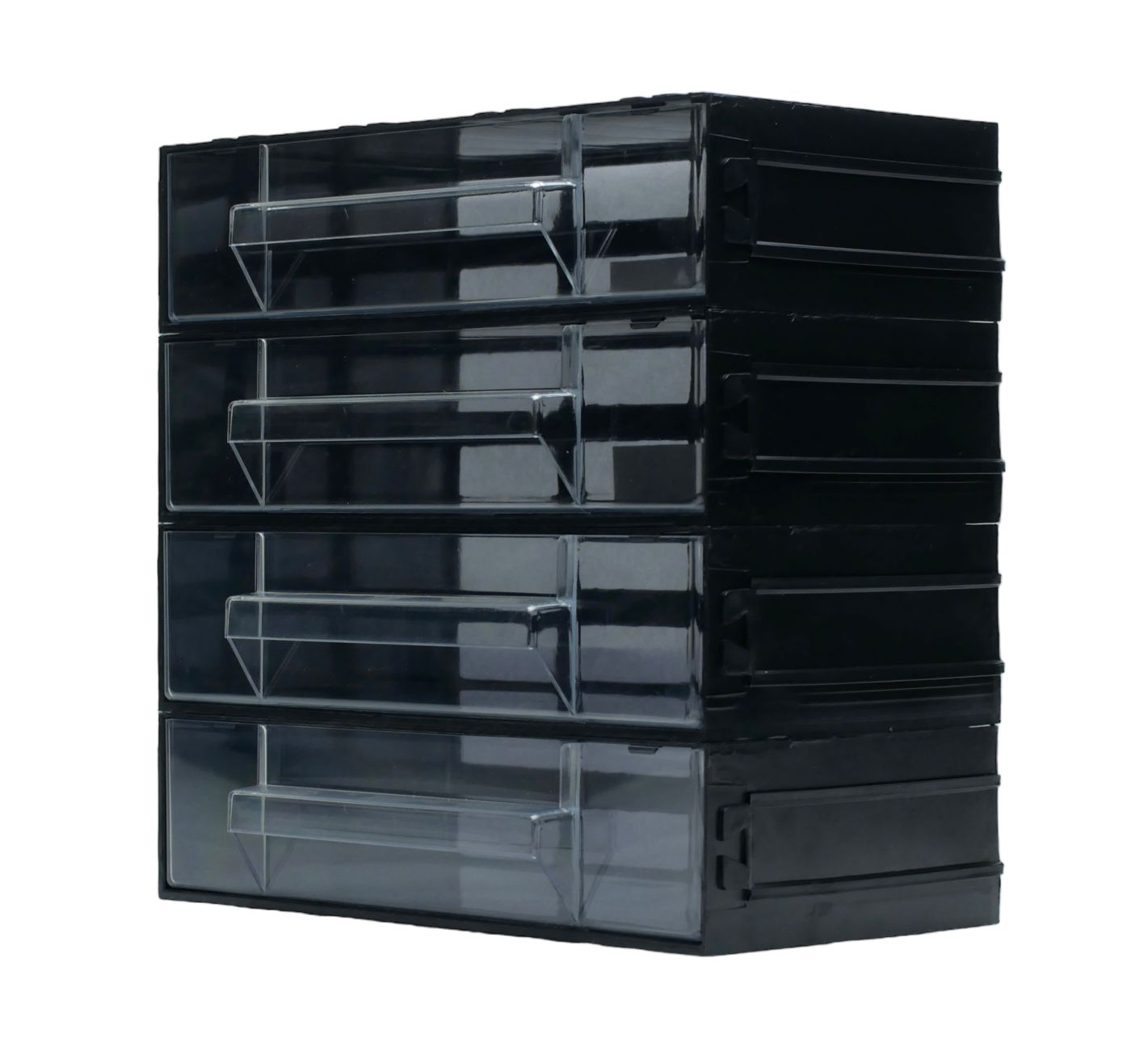 RS PRO 4 Drawer Storage Unit, Polystyrene, 225mm x 225mm x 133mm, Black, Transparent
