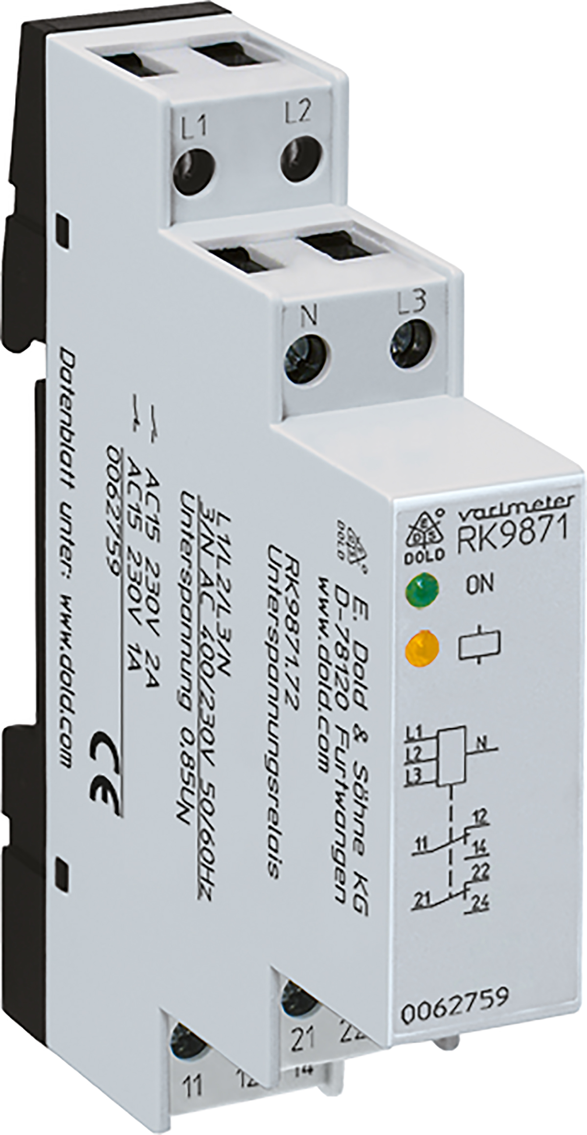 Dold Voltage Monitoring Relay, 3 Phase, DPDT, DIN Rail