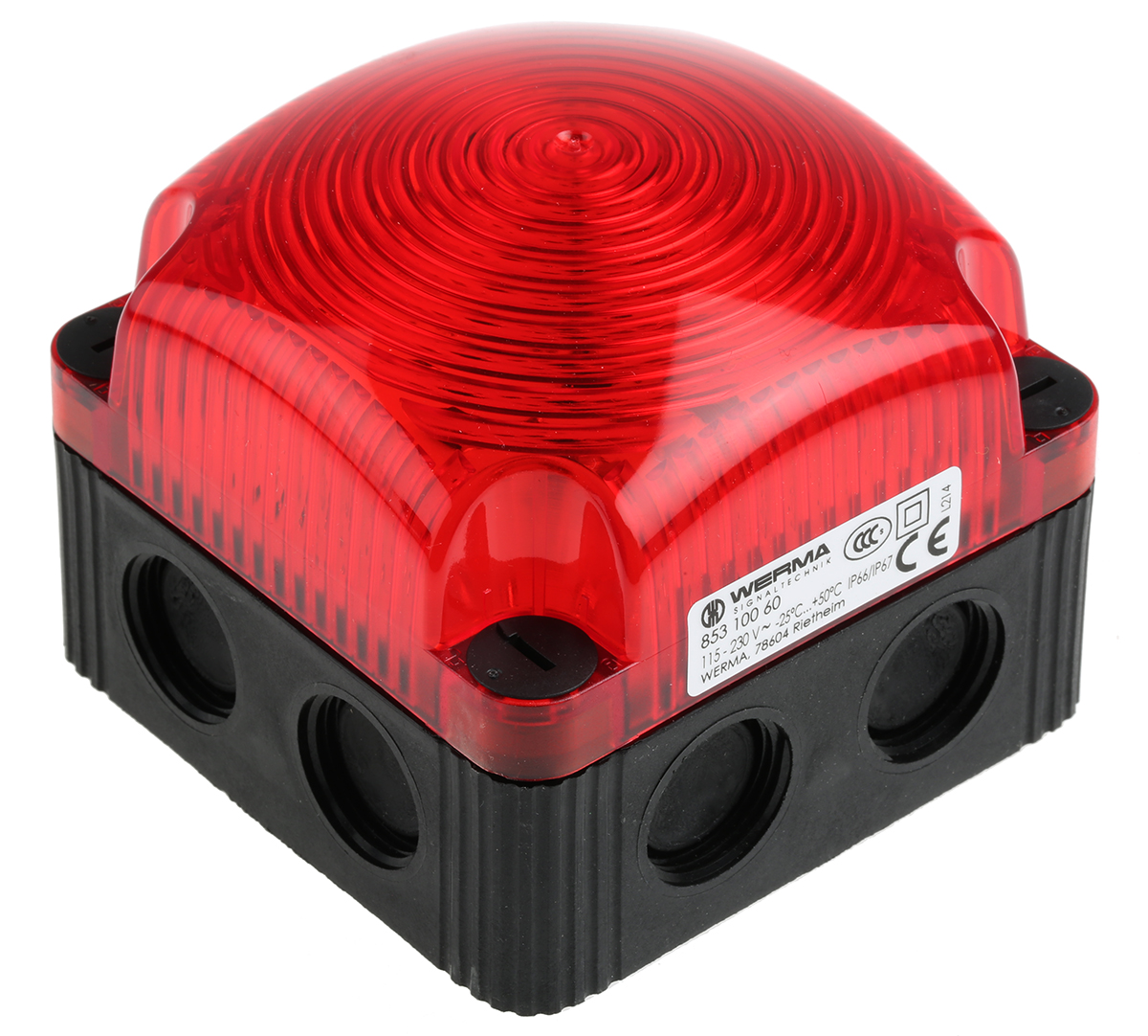 Werma BWM 853 Series Red Steady Beacon, 115 → 230 V ac, Surface Mount, Wall Mount, LED Bulb, IP66, IP67