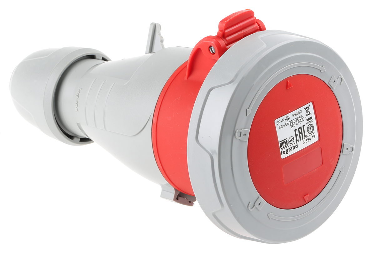 Legrand, P17 Tempra Pro IP66, IP67 Red Cable Mount 3P + N + E Industrial Power Socket, Rated At 32A, 415 V