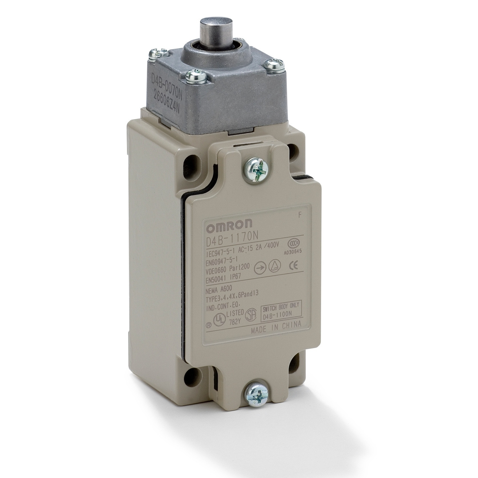 Omron Plunger Limit Switch, 2NC, IP67, Metal Housing, 400V ac Max, 10A Max