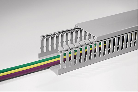 HellermannTyton HTWD-HF Grey Slotted Panel Trunking - Open Slot, W80 mm x D80mm, L2m, Halogen Free PC/ABS