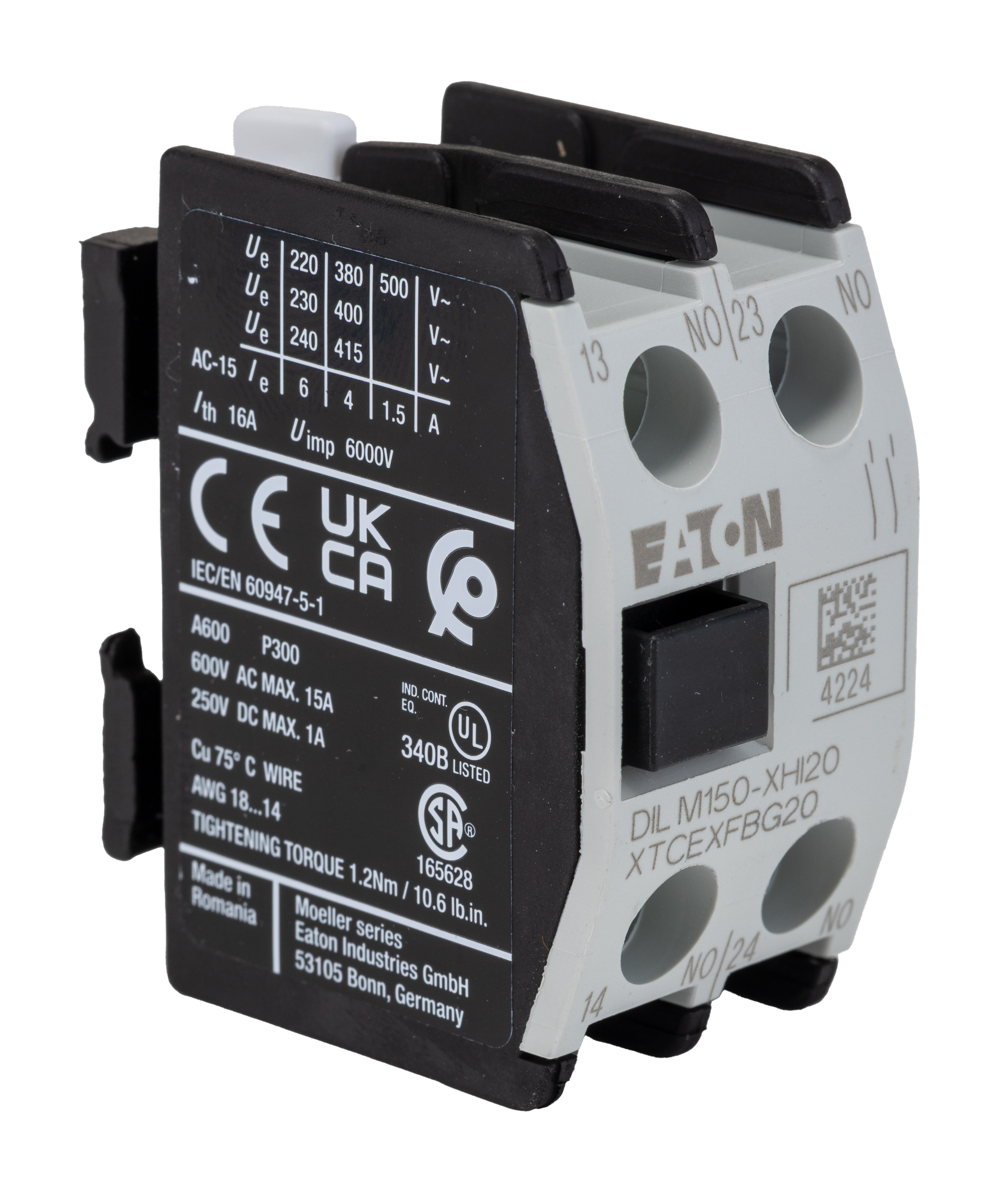 Eaton Auxiliary Contact, 2 Contact, 2NO, Front Mount