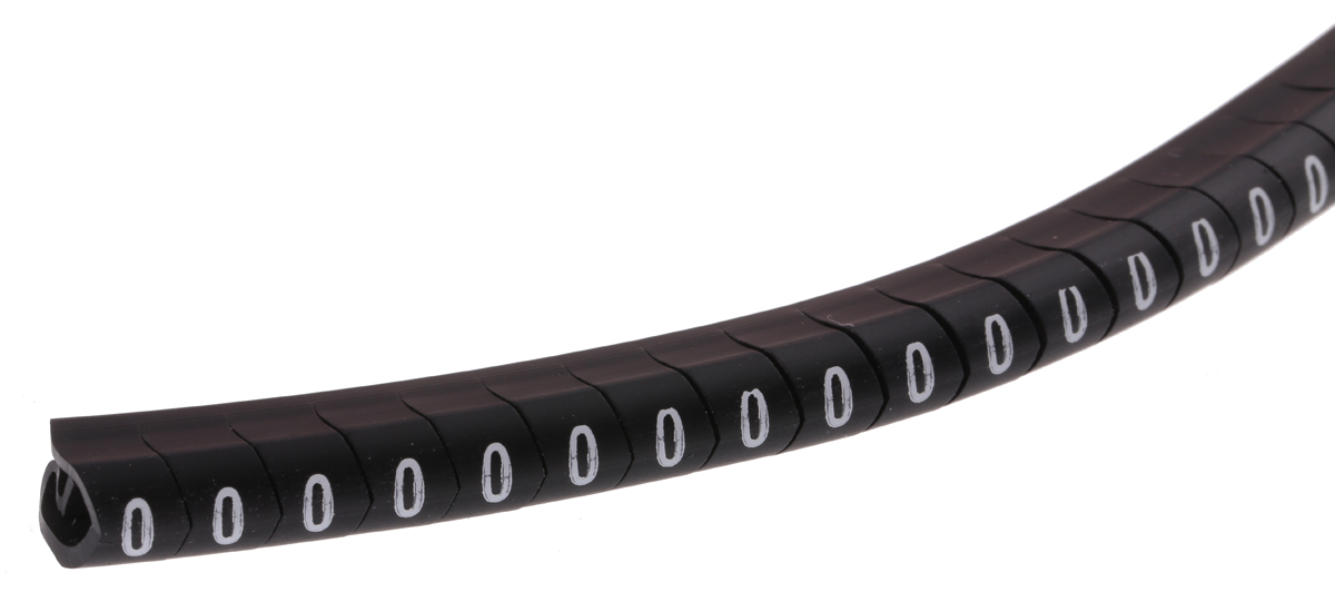 HellermannTyton Helagrip Slide On Cable Markers, White on Black, Pre-printed "0", 4 → 9mm Cable, 901-10305