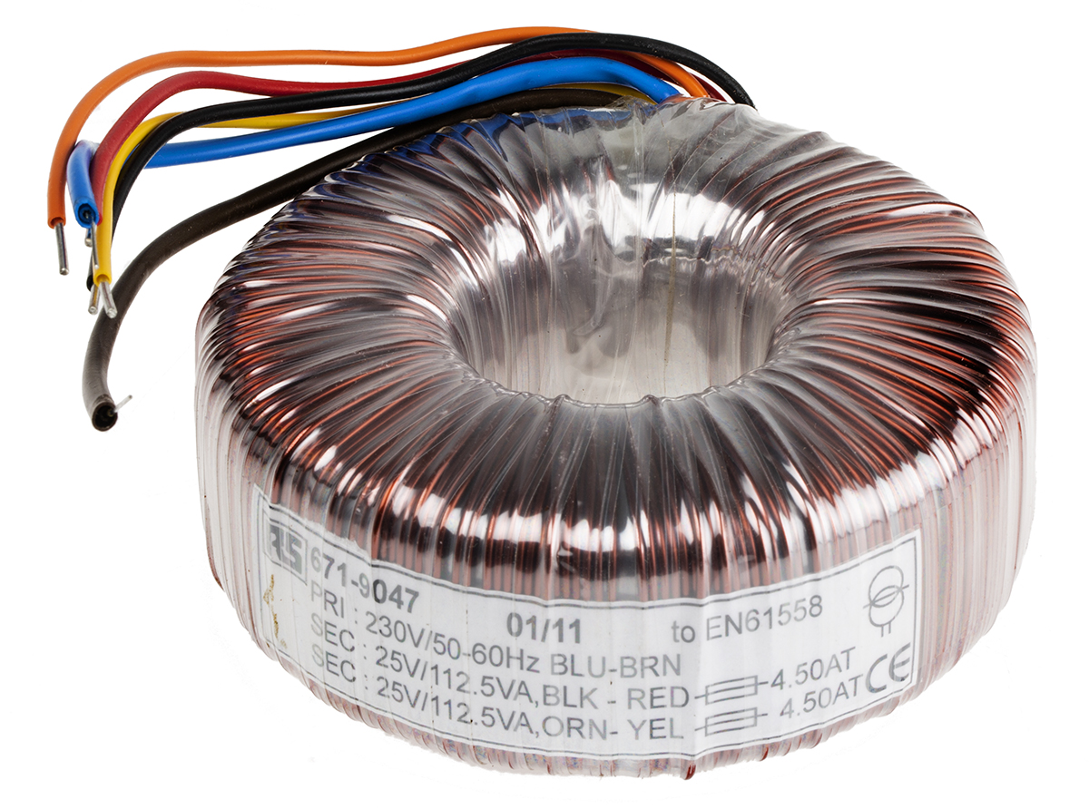 RS PRO 230V ac, 2 x 25V ac Toroidal Transformer, 225VA 2 Output