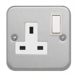 Contactum Metalclad Grey 1 Gang Plug Socket, 2 Poles, 13A, Type G - British, Indoor Use