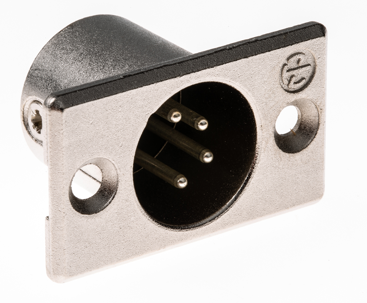 Neutrik Panel Mount XLR Connector, Male, 50 V, 4 Way, Silver over Nickel Plating