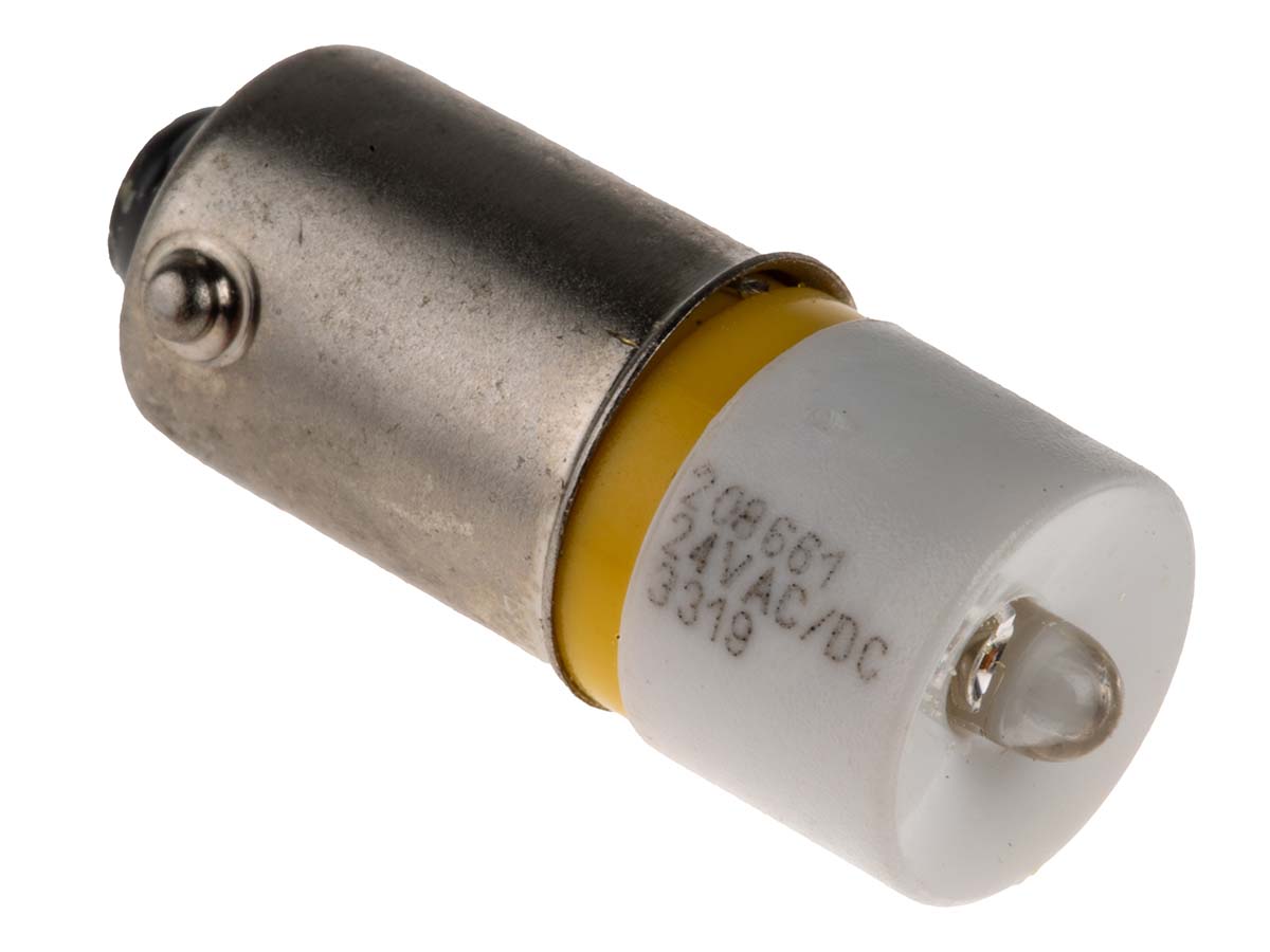 RS PRO Yellow LED Indicator Lamp, 24V ac/dc, BA9s Base, 10mm Diameter, 630mcd