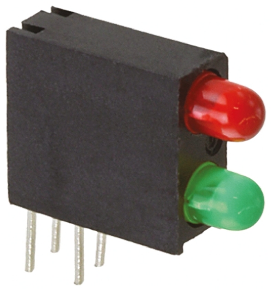 Dialight 553-0312F, Green & Red Right Angle PCB LED Indicator, 2 LEDs, Through Hole 20 V