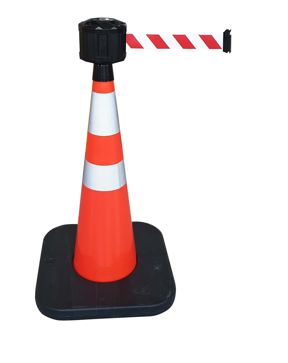 RS PRO Weighted Orange, White 1.05 m PVC Safety Cone With Strap Reel