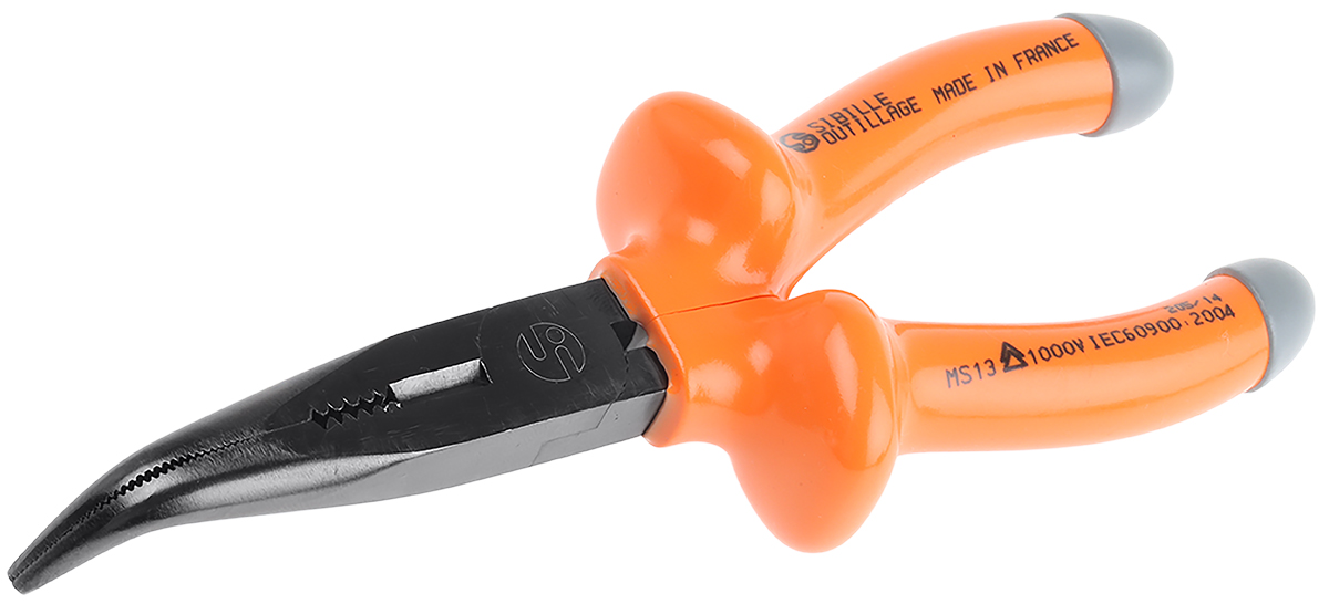 Penta MS13 Long Nose Pliers, 185 mm Overall, Bent Tip, VDE/1000V, 48mm Jaw