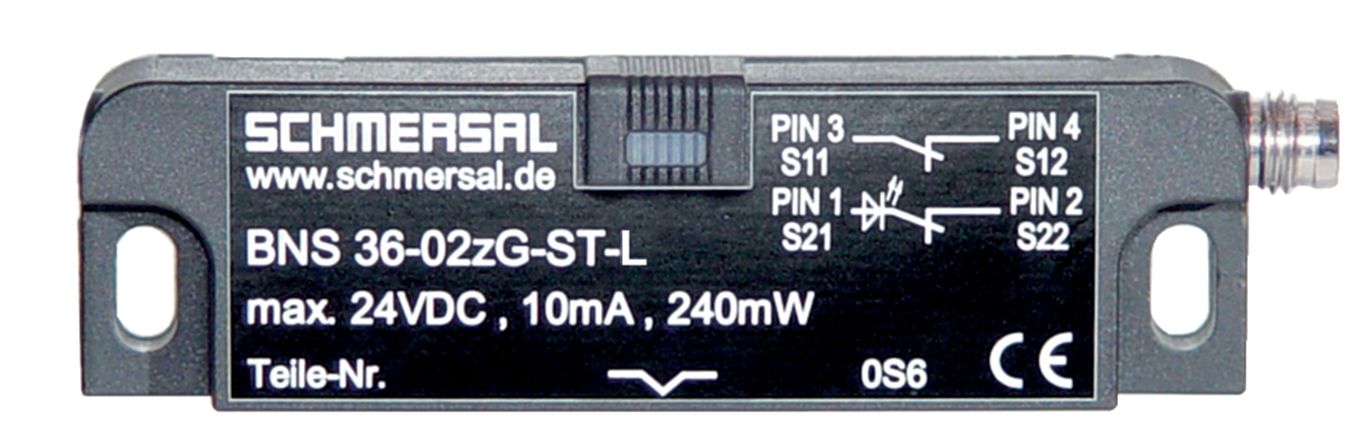 Schmersal BNS 36 Series Flush Magnetic Non-Contact Safety Switch, Reinforced Thermoplastic Housing, 2, M8